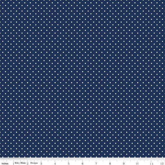 White on Navy Swiss Dot