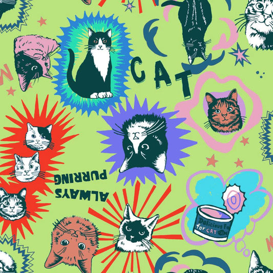 Pop Art Cats Scatter cotton (green)