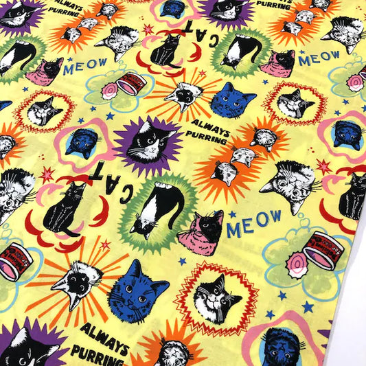 Pop Art Cats Scatter cotton (yellow)