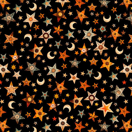 A HAUNTING WE WILL GO-STARS & MOONS-BLACK