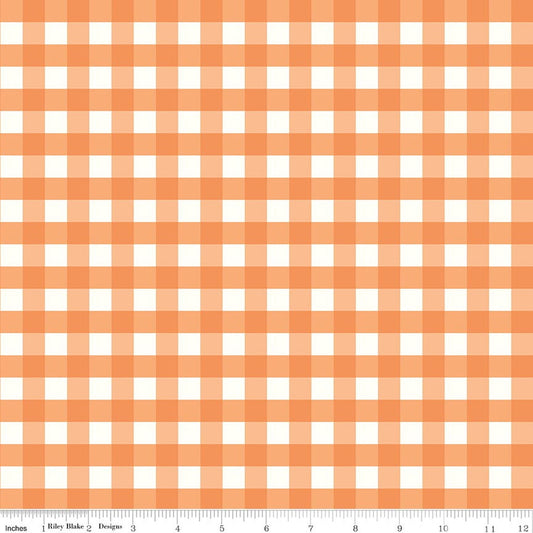 Love You to the Moon Gingham Orange - Flannel