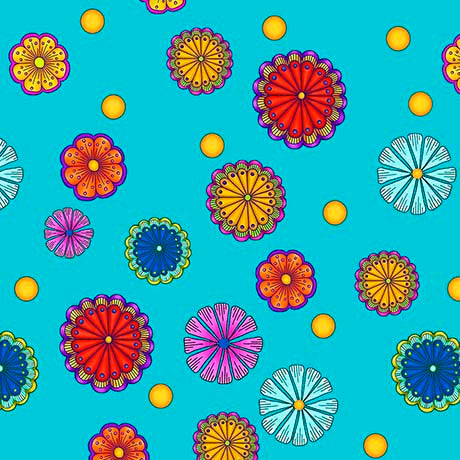 CARNIVALE-SMALL TOSSED FLOWERS-TURQUOISE
