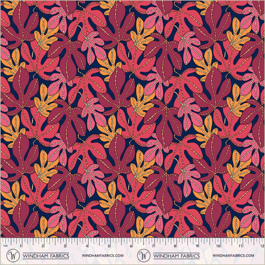 Sunshine, Monstera, Indigo, High Density Cotton