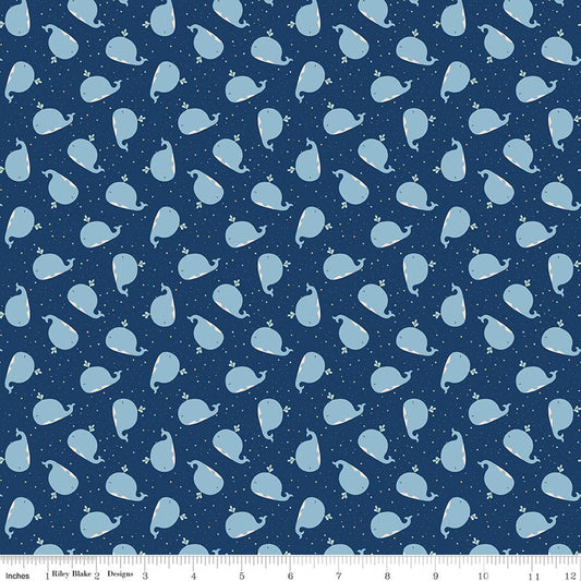 Love You to the Moon Whales Navy - Flannel