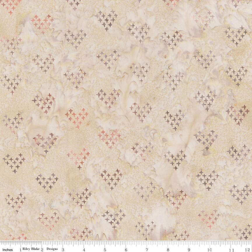Boho Batiks Stitched Hearts Coffee Cream