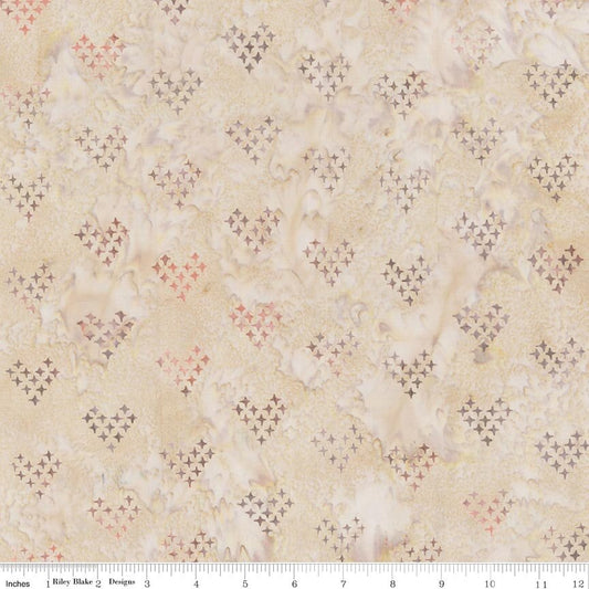Boho Batiks Stitched Hearts Coffee Cream