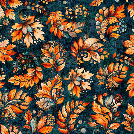 HARVEST HOLLOW-FALL LEAVES-DK TEAL