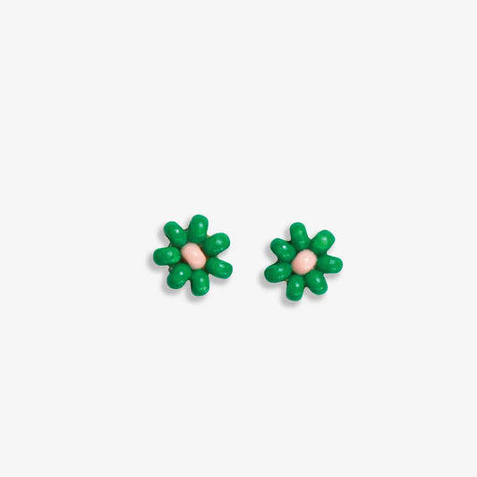 Ink + Alloy Green Bead Flower Stud Earrings