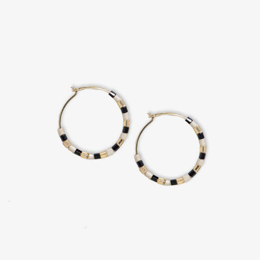 Ink + Alloy Victoria Mixed Beaded Hoop Earring - black gold and white