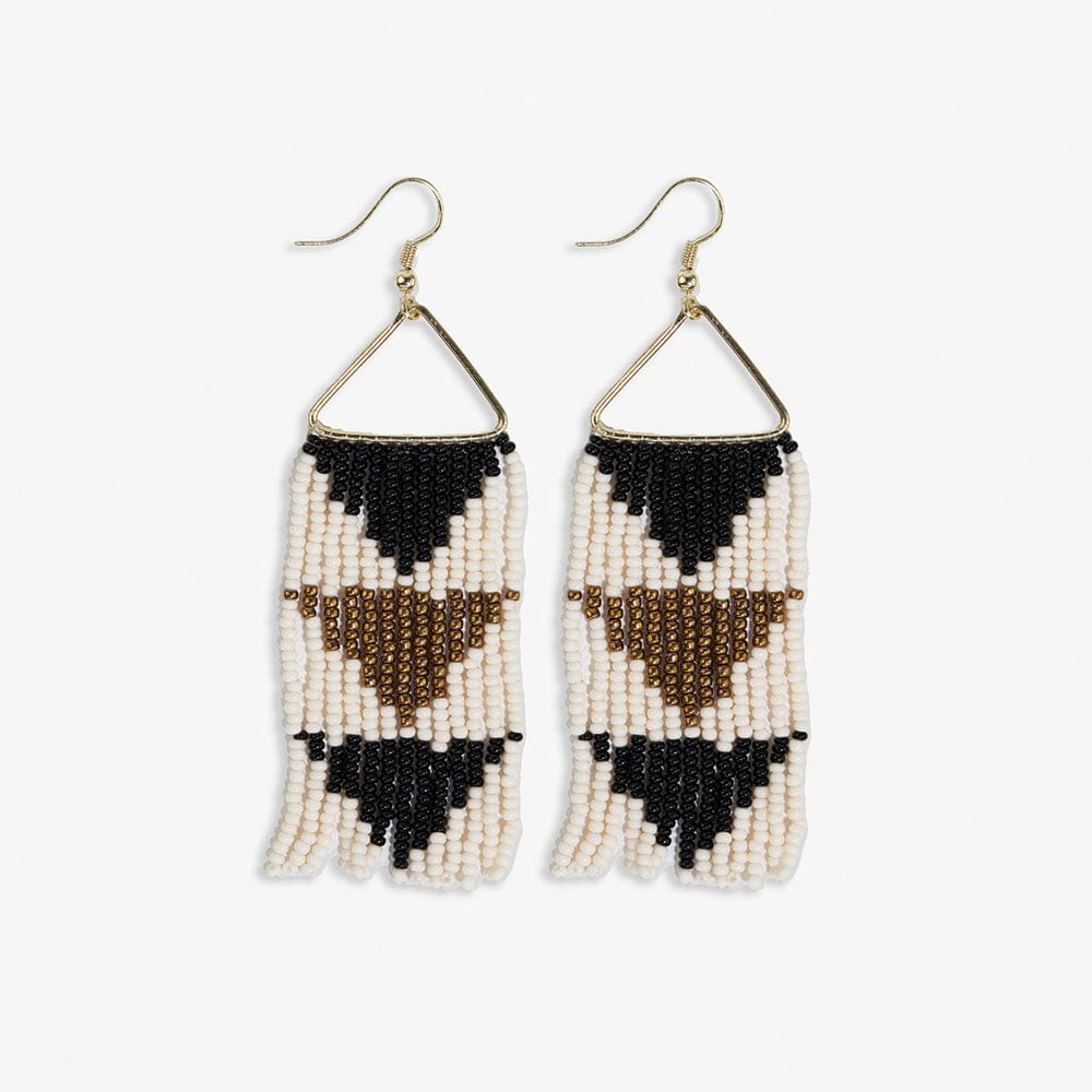 Ink + Alloy Whitney Flipped Triangle Beaded Fringe Earrings Black/White