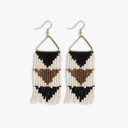 Ink + Alloy Whitney Flipped Triangle Beaded Fringe Earrings Black/White